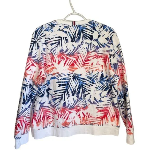 Tommy Hilfiger Red White Blue Palms Long Sleeved Pullover Sweatshirt - Picture 4 of 10